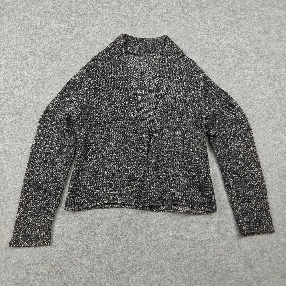 Eileen Fisher Sweater Womens PM Gray Collared Heavyweight Chunky-Knit Cardigan